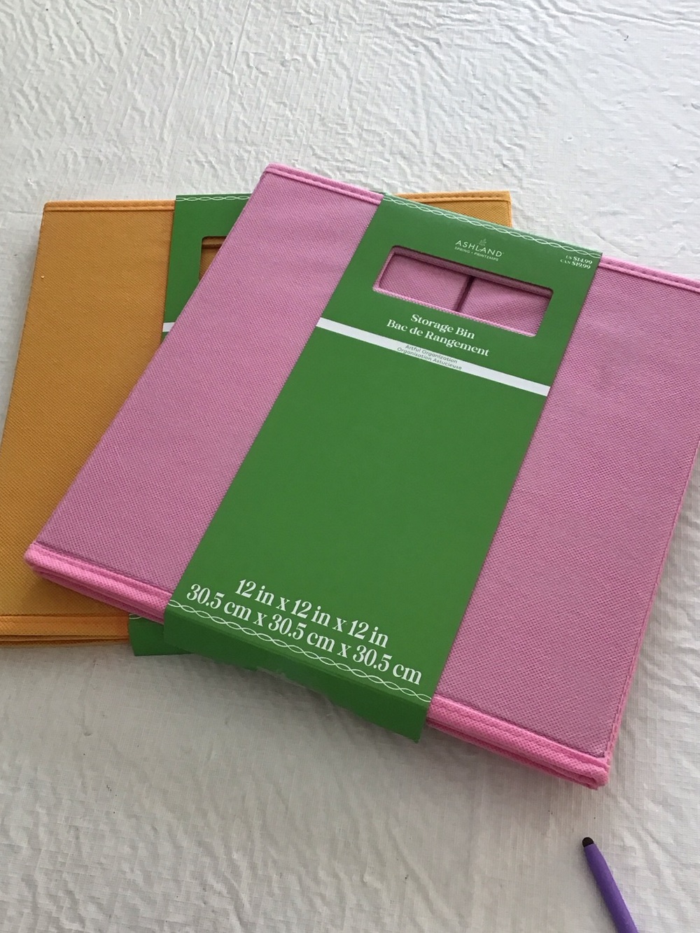 Two Ashland  Pink and Mustard Fabric Storage Bins